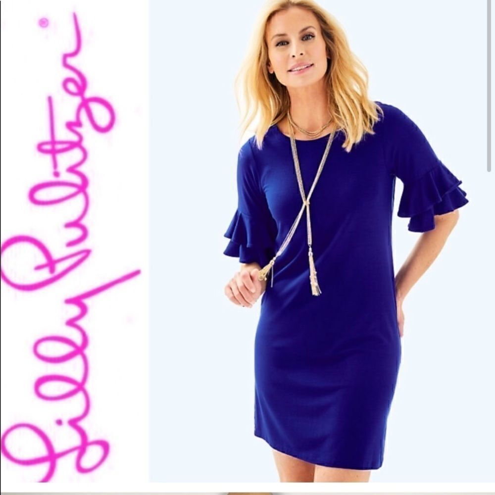 Lilly Pulitzer Lula Twilight Blue Flounce Sleeve Dress